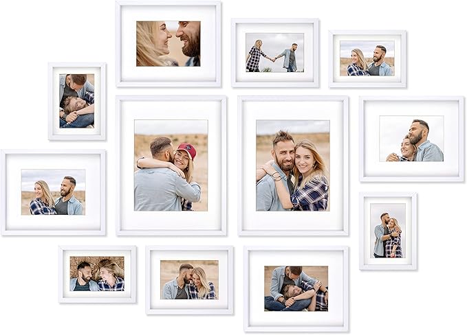 12 Pack Shadow Box Style Gallery Wall Frame Set – Deep Photo Frame Set with Mat for 8x10, 5x7 and 4x6 - Multiple Sizes Picture Frame Set for Wall Collage – Assorted Picture Frames for Wall (White)