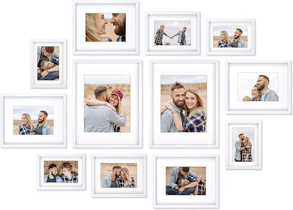 12 Pack Shadow Box Style Gallery Wall Frame Set – Deep Photo Frame Set with Mat for 8x10, 5x7 and 4x6 - Multiple Sizes Picture Frame Set for Wall Collage – Assorted Picture Frames for Wall (White)