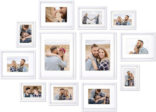 12 Pack Shadow Box Style Gallery Wall Frame Set – Deep Photo Frame Set with Mat for 8x10, 5x7 and 4x6 - Multiple Sizes Picture Frame Set for Wall Collage – Assorted Picture Frames for Wall (White)