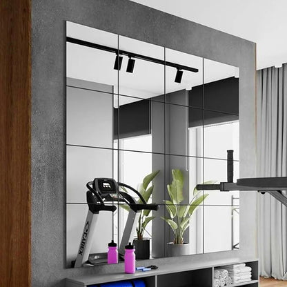 14 x 12 inch Glass Wall Mirror Tile Self Adhesive Frameless High Clear Mirror Sheet for Wall, Home Gym, Door, Bathroom, Bedroom Decor