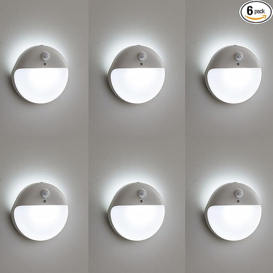 YUNLEX 6 Pack Battery Night Light, Toilet Lights, 2.6" Small Motion Senor Light, Stick on Lights, 3 Light Modes, Dimmable LED Nightlight for Closet, Stairs, Garage, Cabinet, Toliet, Daylight White