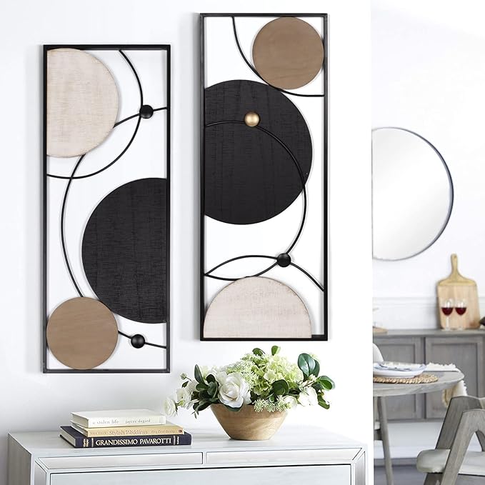 Oakrain 2 PCS Metal Wall Art - 35.4" X 14.1" Abstract Astronomy Wall Decor with Frame - Planet & Orbit Line Minimalist Wall Art Sculpture for Living Room, Office, Bedroom, Study