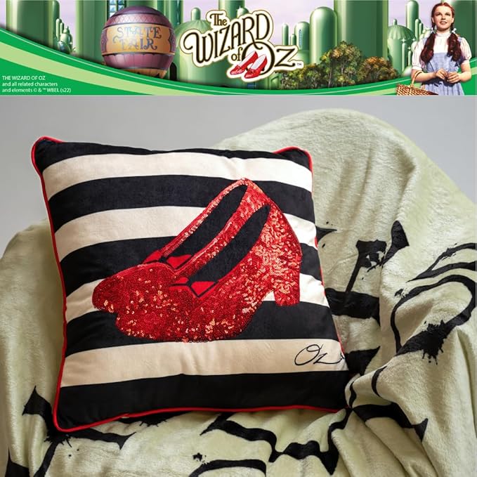 Collectibles The Wizard of Wicked Witch Ruby Slippers Sequin Bedding Super Soft Plush Decorative Throw Pillow, 16 in X 16 in, (Officially Licensed Product) By Franco