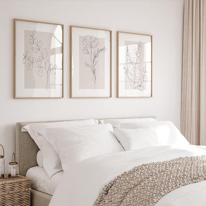 Neutral Botanical Prints Wall Art Flower Minimalist Canvas Wall Decor Vintage Line Wall Art Floral Plant Painting Pictures Beige Boho Artwork Farmhouse Poster for Bedroom 24x36 Inch Unframed Set of 3