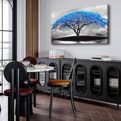 Wapluam Large Canvas Prints Wall Art For Living Room Bedroom Wall Decor Black And White Pictures Blue Tree Landscape Painting To Hang Modern Home Decorations For Office Stretched And Framed Works