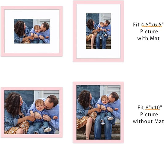 Picrit 8x10 Picture Frame Set of 12, Display 5x7 with Mat or 8x10 without Mat, Photo Frames for Wall Mounting or Table Top Display, Pink