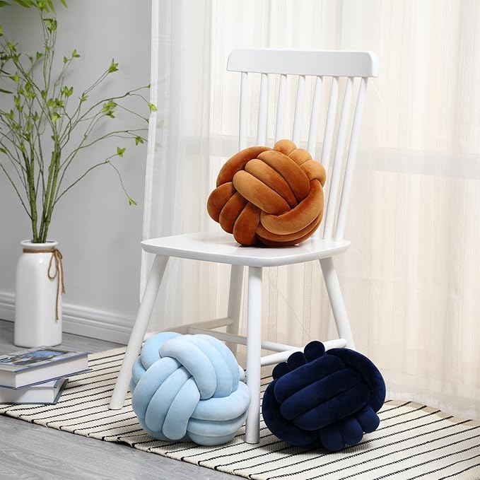 Petrella Knot Pillows Ball Round Throw Pillows Home Decor Cushion Decorative Aesthetic Throw Pillows，Caramel 8inch