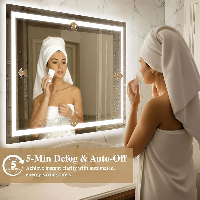 36X36 Inch LED Bathroom Mirror with Lights, Frontlit+ Backlit Bathroom Vanity Mirror for Wall, Ultra-Clear Tempered Glass, Shatter-Proof, Anti-Fog and Memory Function, ETL Listed