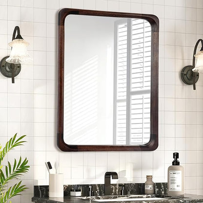 Tanmicoshomy Wood Bathroom Mirror 30 x 40 Inch, Solid Wooden Framed Rectangle Mirrors with Shatterproof Glass for Living Room Bedroom Office or Entryway(Dark Brown)