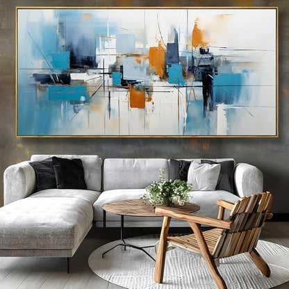 Wall Art Abstract Wall Decor Blue Orange Colorful Canvas Painting Modern Artwork for Living Room Bedroom Dining Room Home Office Decor 30"x60" with Framed