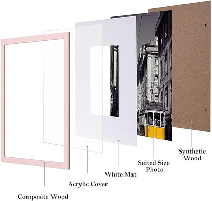 eletecpro 11x14 Picture Frames Set of 10, Picture Frame Collage Wall Decor Display 8x10 Photo with Mat or 11x14 without Mat, Home Decor Gallery Wall Frame for Wall Mounting, Pink