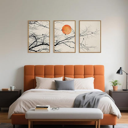 Large Vintage Tree Branch Framed Canvas Wall Art Set, Retro Tree Drawing Wall Decor, Nature Botanical Wall Painting, Neutral Landscape Art Print for Living Room, Bedroom, Office - 24"X36"X3