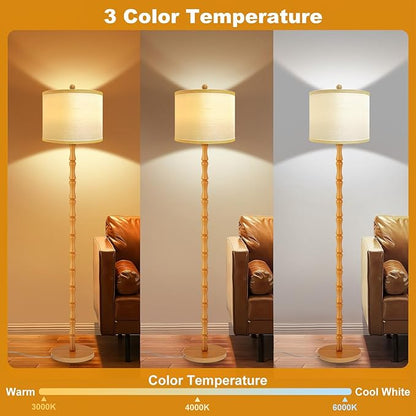 Vinaco 64" Rustic Farmhouse Floor Lamp, 3 Color Temperatures Wood Floor Lamp, Retro Standing Lamps with Rotary Switch, Tall Lamps for Living Room, Bedroom CornerOffice, Dining Room(9W Bulb Included)