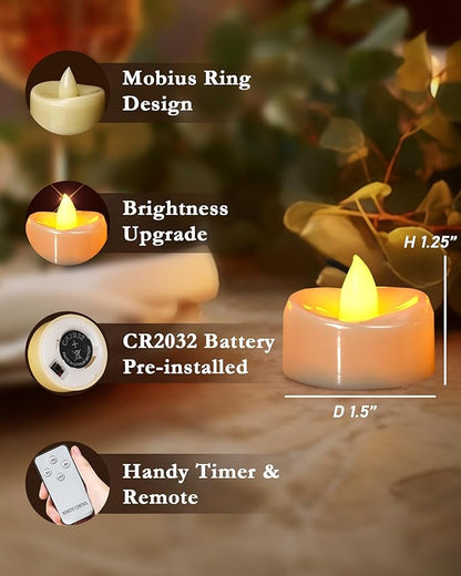merrynights LED Candles with Remote and Timer, 12PCS Flameless Tea Lights Candles Battery Operated, Remote Control Tea Lights with 6/8 H Timer for Halloween Christmas Holiday Warm Yellow