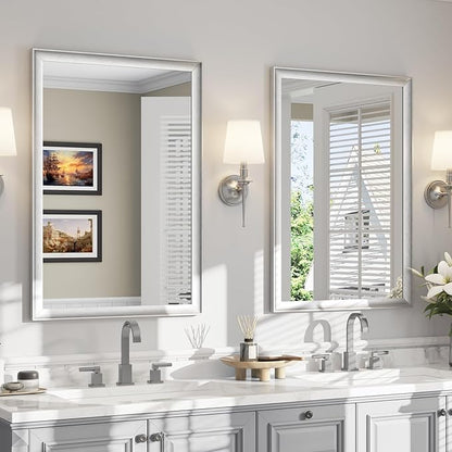 USHOWER 2 Pack Brushed Nickel Bathroom Mirrors for Over Sink 24x36 Inch, Metal Framed Rectangle Vanity Mirror for Wall, Bedroom, Living Room, Entryway, Anti-Rust, HD Tempered Glass,Horizontal/Vertical