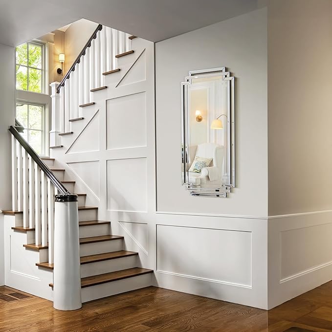 24" X 47" Large Decorative Mirror for Wall Decor, Elegant Living Room Mirror with Glass Pieces and Beveled Edge for Dining Room, Modern Bathroom Mirror Hang Horizontally or Vertically