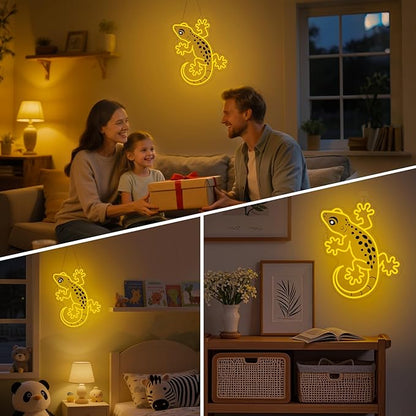 OkiyiD Gecko Neon Sign, Gecko Wall Art Decor Gifts with USB Power, Wild Reptile Themed Ambient Lighting for Bedroom, Office, Game Room and Bar