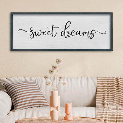 FZMHASLWW Sweet Dreams Wall Decor Above Bed Sign 40" x 15" Wood Framed Rustic Master Bedroom Over Bed Farmhouse Guest Room Signs Wall Art Decoration (Black)