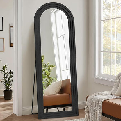 65"x22" Arched Floor Mirror, Solid Wood Full Length Mirror - Free Standing & Wall Mounted - Elegant Design for Bedroom, Dressing Room, Hallway, Black