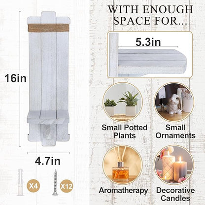 Alphatool Farmhouse Wall Decor Candle Sconces - 2 Pcs Vintage Rustic Handmade Wooden Wall-Mount Candle Holders for Bedroom Livingroom Home Hanging Art Decorations Accessories Gifts, Grayish-White