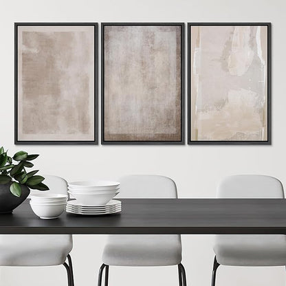 SIGNLEADER Framed Canvas Print Wall Art Set Soft Abstract Beige and Taupe Minimalist Texture Illustrations Boho Decorative for Living Room, Bedroom, Office - 24"x36"x3 BLACK