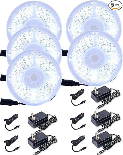 5 Set 20 FT White Led Strip Lights for Bedroom Dimmable 100 FT 1800 LEDs Rope Light Flexible Super Bright White Tape Lights for Ceiling Room Home Decor Luces LEDs
