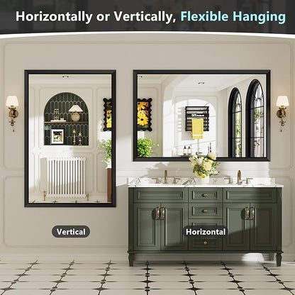 55x30 Inch Black Bathroom Mirror for Wall, Beveled Framed Rectangle Bathroom Vanity Mirrors for Over Sink, Bedroom, Living Room, Entryway, Anti-Rust, HD Tempered Glass, Horizontally/Vertically