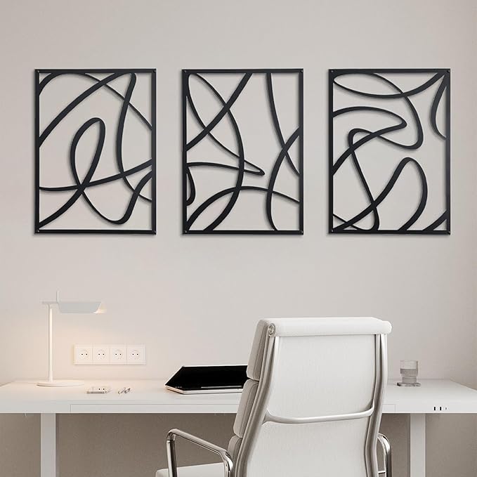 Zzbakress 3 Pcs Black Metal Wall Decor Abstract Wall Art Decor Fine Curve Wall Decoration Minimalist Metal Decoration Single Line Wall Art for Living Room Bedroom Bathroom (Elegant)
