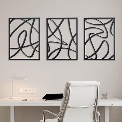 Zzbakress 3 Pcs Black Metal Wall Decor Abstract Wall Art Decor Fine Curve Wall Decoration Minimalist Metal Decoration Single Line Wall Art for Living Room Bedroom Bathroom (Elegant)