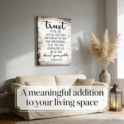 Proverbs 3:5-6 Trust in the Lord with All Your Heart Canvas Wall Art Christian Bible Scripture Poster Print Artwork for Office Church Living Room Bedroom 24x36 in