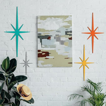 Blulu 4 Pcs Cast Iron Starburst Shaped Wall Decor Metal Mid Century Modern Decor Retro Atomic Stars Wall Art Elegance Accents Vintage Celestial Whimsigoth Hangings for Home Office Room(Retro)