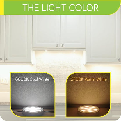 LED Closet Light Kit, Kitchen Under Cabinet Accent Lighting, 120V Plugged in Wired Puck Lights, Smart Remote Dimmable, 4-Way Parallel Octopus Connection, 4 Lights, Cool White