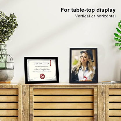 KINLINK 8.5x11 Picture Frames Black, Solid Wood Diploma Frames with Acrylic Plexiglass for Pictures, Certificate Degree Document Frame Tabletop and Wall Display, Set of 4
