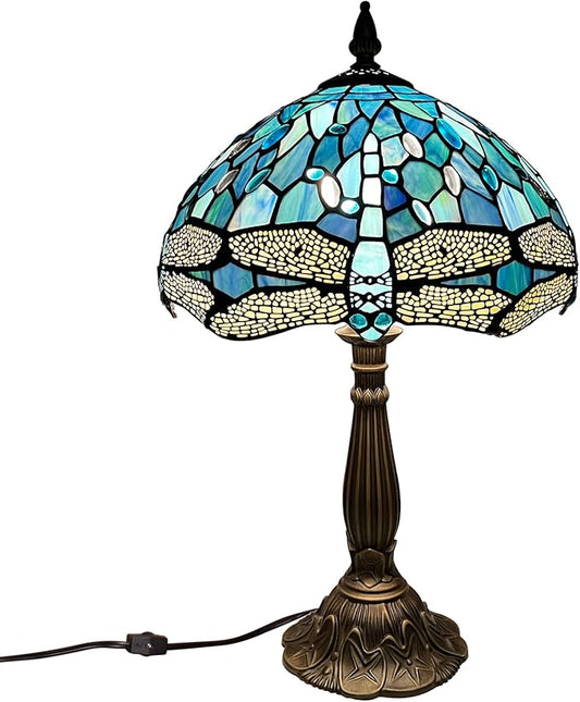 ARTZONE Tiffany Table Lamp[W12''xH20''], Tiffany Table Lights Antique Stained Glass Bedside Table Lamp for Bedside/Desk Reading/Living Room/Home Office/Bedroom(Dragonfly)