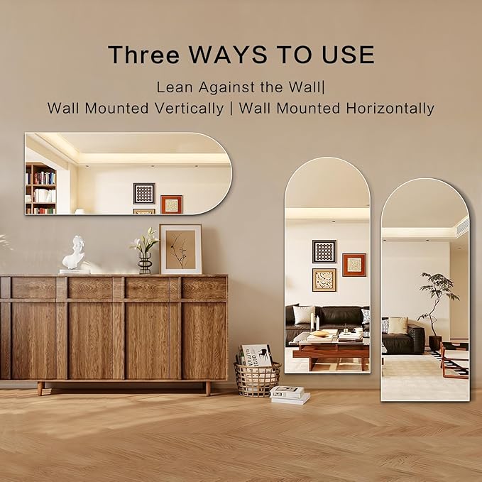 Niccy 61"×24" Frameless Arched Full Length Mirrors, Long Wall-Mounted Mirror for Living Room, Large Full Body Floor Mirror, Explosion-Proof Tall Hanging-Mirror for Bathroom Bedroom Entryway Decor