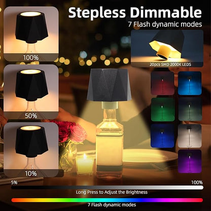 Modern 2-in-1 Table Lamp & Bottle Lamp, Pleated Metal Shade Touch Control Lamp | Adjustable Height, Warm Light & RGB, Stepless Dimming, Anti-Tip Design,Triangle,Black