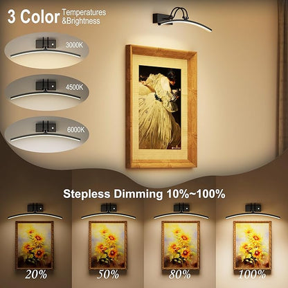 PAIHOME Lights for Pictures on Wall, Rechargeable Magnetic Picture Light with Smart Motion Sensor, Remote Dimmable & Timer, ‌16in Wireless Black Art Lighting for Paintings Gallery Portraits