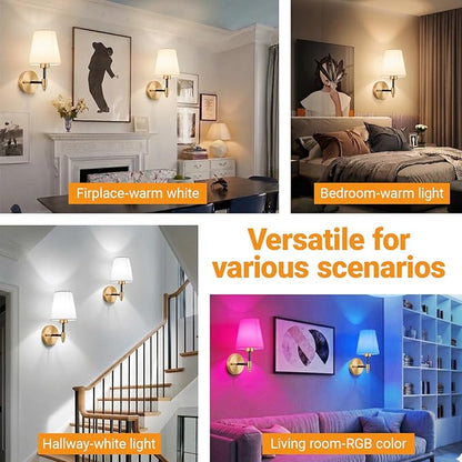 Nekhung Battery Operated Wall Sconces Set of 2, Wireless Wall Light with 10000mAh RGB Dimmable Magnetic Bulb, Rechargeable Wall Sconce with Remote Control for Bedroom Living Room