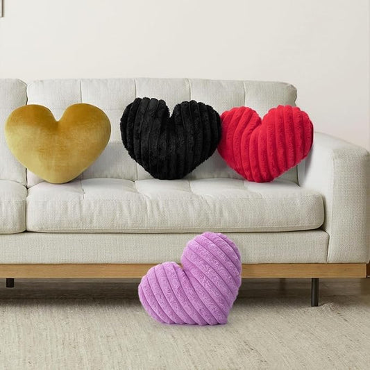 16 Inch Heart Pillow Cute Soft Decorative Throw Pillows, Heart Shaped Fluffy Faux Fur Pillows Cushions for Couch Sofa Bed Bedroom Room Home Decor Aesthetic (2, Gold, Medium-16 x13)