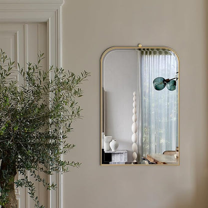 POZINO Brushed Gold Beveled Mirror, 20"x30" Bathroom Vanity Mirror with Stainless Steel Frame, Modern Rectangle Aesthetic Wall Mirrors for Entryway Hallway Bedroom Living Room Fireplace