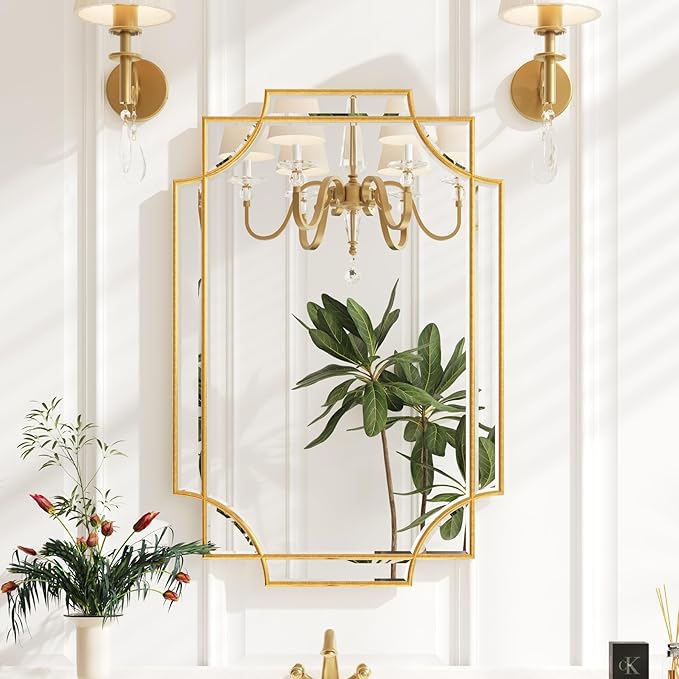 Kelly Miller 20"x30" Small Gold Bathroom Mirror for Wall Mount, Beveled Vanity Mirror for Master Bath Half Bath