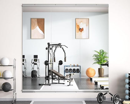Hasipu Home Gym Mirror 55" L x 17" W - 3PCS Large Full Body Mirror for Yoga, Fitness, Garage, Dance Studio, Wall-Mounted, 0.16in Tempered Glass Frameless