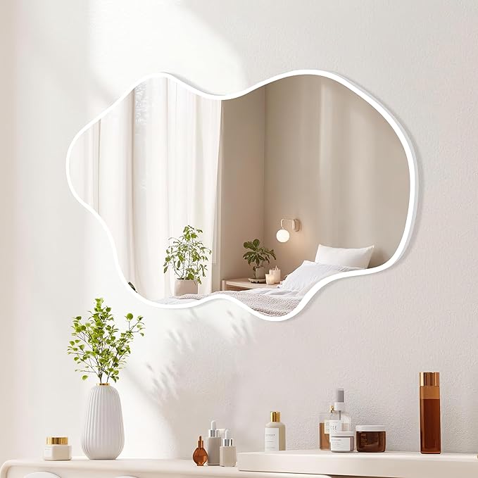 White Irregular Wall Mirrors 24''x36'', Clouds Decorative Modern Mirror for Bedroom Bathroom Living Room or Entryway