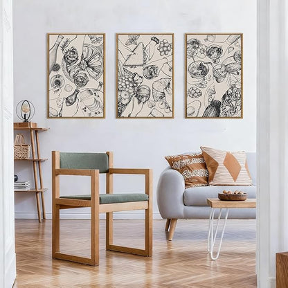 BINCUE Framed Food Wood Wall Art Set of Three Modern Cheers Kitchen Wall Decor Abstract Friends Party Art Print for Kitchen Dining Room Living Room 16x24 Inch