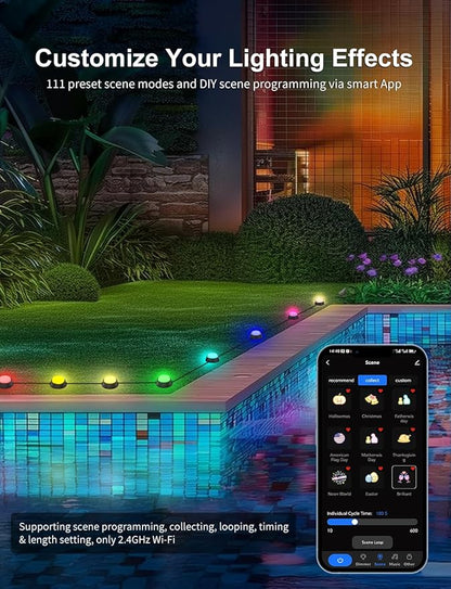 APPECK Outdoor Ground Lights 32 Pack, 100FT RGBW Color Changing Pathway Lights Wired, 2200K Warm White Smart Landscape Lighting, for Garden Yard Lawn Path Holiday Party Decor, with App/Voice Control