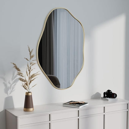 24"x36" Irregular Wall Mirror Cloud Asymmetrical Shaped Gold Aluminum Alloy Framed Mirror for Living Room Bathroom Bedroom Entryway Fireplace