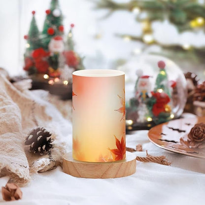 Thanksgiving Decorations Lights Flameless Candles Thanksgiving Autumn Leaves Golden Maple Leaves Pillar Candles Set of 2 Battery Operated Remote Control Warm Lights