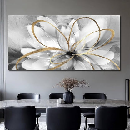 SOUGUAN Large Canvas Wall Art White Flower Painting 30x60 Inch Black Art for Living Room Bedroom Office Home Wall Accents