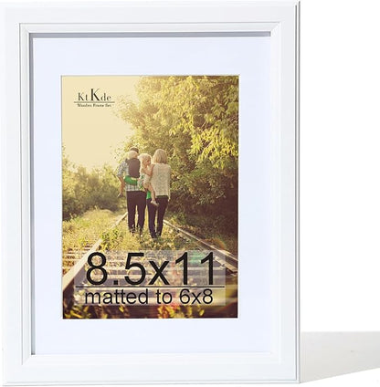KTKDE 8.5X11 Picture Frame,Display Pictures 6x8 with Mat or 8.5x11in Without, Tempered Glass, 8.5 by 11 White Wooden Frames Wall or Tabletop Frame,Certificate Document Diploma Award Frame best gift