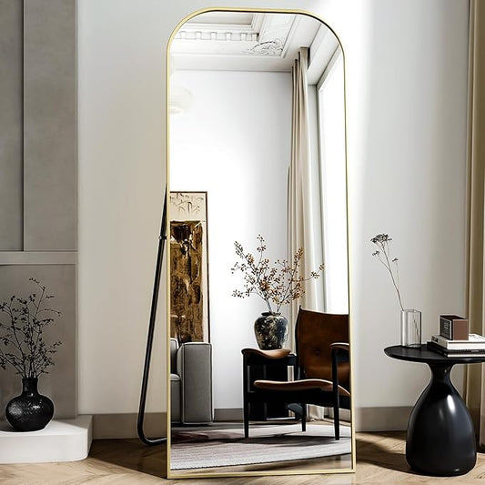 56x21 Inch Full Length Mirror - Large Floor Standing & Wall Mountable Full Body Mirror with Sturdy Aluminum Frame, Arched Top Design, Freestanding or Hanging for Bedroom, Living Room, Cloakroom,Gold
